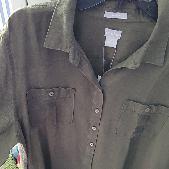 Chico's Olive No Iron Linen Tunic NWT. 3=16/XL. - Picture 4 of 9